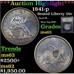 ***Auction Highlight*** 1841-p Seated Half Dollar 50c Graded Select Unc By USCG (fc)