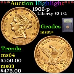 ***Auction Highlight*** 1906-p Gold Liberty Quarter Eagle $2 1/2 Graded Select+ Unc BY USCG (fc)