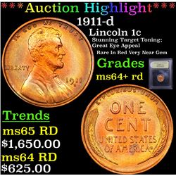 ***Auction Highlight*** 1911-d Lincoln Cent 1c Graded Choice+ Unc RD By USCG (fc)