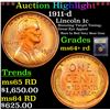 Image 1 : ***Auction Highlight*** 1911-d Lincoln Cent 1c Graded Choice+ Unc RD By USCG (fc)