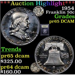 ***Auction Highlight*** 1954 Franklin Half Dollar 50c Graded GEM Proof Deep Cameo BY USCG (fc)