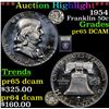 Image 1 : ***Auction Highlight*** 1954 Franklin Half Dollar 50c Graded GEM Proof Deep Cameo BY USCG (fc)