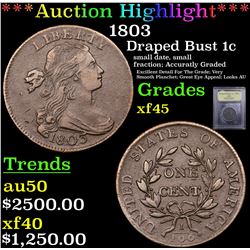 ***Auction Highlight*** 1803 Draped Bust Large Cent 1c Graded xf+ By USCG (fc)