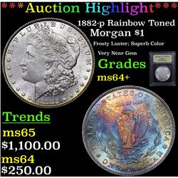 ***Auction Highlight*** 1882-p Rainbow Toned Morgan Dollar $1 Graded Choice+ Unc BY USCG (fc)