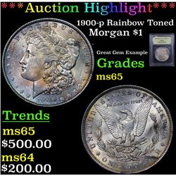 ***Auction Highlight*** 1900-p Rainbow Toned Morgan Dollar $1 Graded GEM Unc BY USCG (fc)