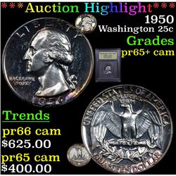 ***Auction Highlight*** 1950 Washington Quarter 25c Graded GEM+ Proof Cameo BY USCG (fc)