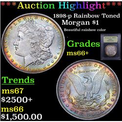 ***Auction Highlight*** 1898-p Rainbow Toned Morgan Dollar $1 Graded GEM++ Unc By USCG (fc)