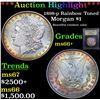 Image 1 : ***Auction Highlight*** 1898-p Rainbow Toned Morgan Dollar $1 Graded GEM++ Unc By USCG (fc)