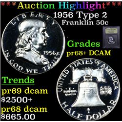 ***Auction Highlight*** 1956 Type 2 Franklin Half Dollar 50c Graded GEM++ Proof Deep Cameo By USCG (