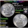 Image 1 : ***Auction Highlight*** 1891-p Morgan Dollar $1 Graded Choice+ Unc By USCG (fc)