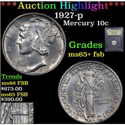 ***Auction Highlight*** 1927-p Mercury Dime 10c Graded GEM+ FSB BY USCG (fc)