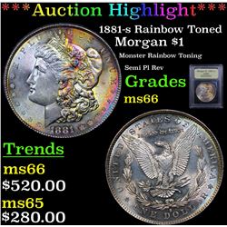 ***Auction Highlight*** 1881-s Rainbow Toned Morgan Dollar $1 Graded GEM+ Unc By USCG (fc)