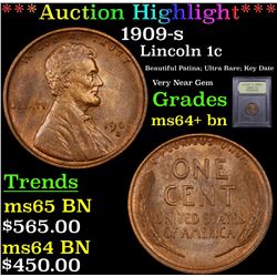 ***Auction Highlight*** 1909-s Lincoln Cent 1c Graded Choice+ Unc BN BY USCG (fc)