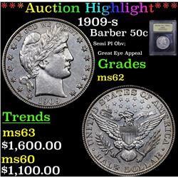***Auction Highlight*** 1909-s Barber Half Dollars 50c Graded Select Unc By USCG (fc)