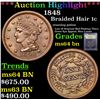Image 1 : ***Auction Highlight*** 1848 Braided Hair Large Cent 1c Graded Choice Unc BN By USCG (fc)
