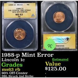 ANACS 1988-p Mint Error Lincoln Cent 1c Graded ms63 rb By ANACS