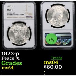 NGC 1923-p Peace Dollar $1 Graded ms64 By NGC