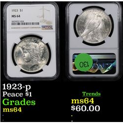 NGC 1923-p Peace Dollar $1 Graded ms64 By NGC