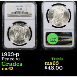 NGC 1923-p Peace Dollar $1 Graded ms63 By NGC