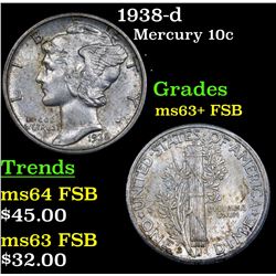 1938-d Mercury Dime 10c Grades Select Unc+ FSB