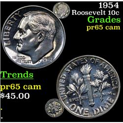 1954 Roosevelt Dime 10c Grades GEM Proof Cameo