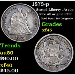 1873-p Seated Liberty Half Dime 1/2 10c Grades xf+