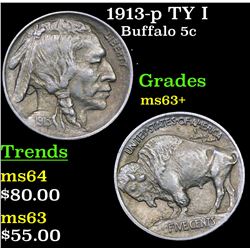 1913-p TY I Buffalo Nickel 5c Grades Select+ Unc