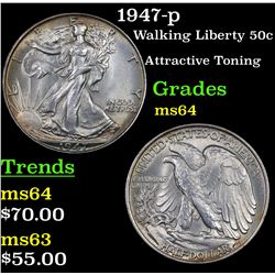 1947-p Walking Liberty Half Dollar 50c Grades Choice Unc