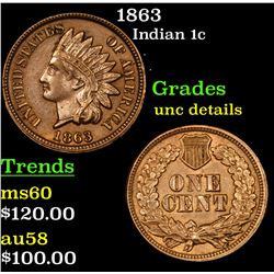 1863 Indian Cent 1c Grades Unc Details