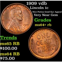 1909 vdb Lincoln Cent 1c Grades Choice+ Unc RB