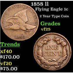 1858 ll Flying Eagle Cent 1c Grades vf+