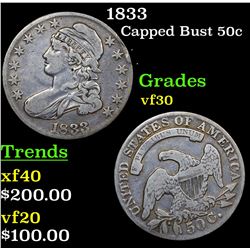 1833 Capped Bust Half Dollar 50c Grades vf++