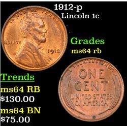 1912-p Lincoln Cent 1c Grades Choice Unc RB