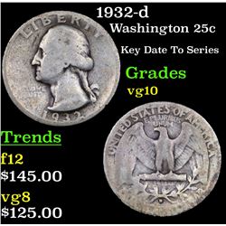 1932-d Washington Quarter 25c Grades vg+