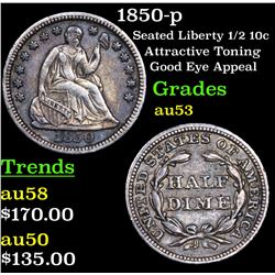 1850-p Seated Liberty Half Dime 1/2 10c Grades Select AU