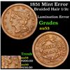 Image 1 : 1851 Mint Error Braided Hair Half Cent 1/2c Grades Select AU