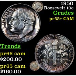 1950 Roosevelt Dime 10c Grades GEM+ Proof Cameo