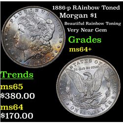 1886-p RAinbow Toned Morgan Dollar $1 Grades Choice+ Unc