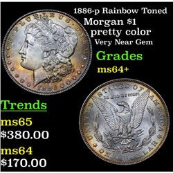 1886-p Rainbow Toned Morgan Dollar $1 Grades Choice+ Unc