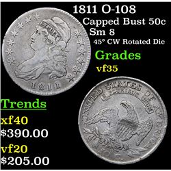 1811 O-108 Capped Bust Half Dollar 50c Grades vf++