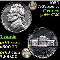 1950 Jefferson Nickel 5c Grades GEM++ Proof Cameo