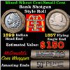 Image 1 : Mixed small cents 1c orig shotgun roll, 1857 Flying Eagle Cent, 1899 Indian Cent other end