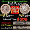 Image 1 : Mixed small cents 1c orig shotgun roll, 1919-d Wheat Cent, 1891 Indian Cent other end