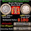 Image 1 : Mixed small cents 1c orig shotgun roll, 1857 Flying Eagle Cent, 1891 Indian Cent other end
