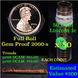 Proof 2000-s Lincoln cent 1c roll, 50 pieces (fc)