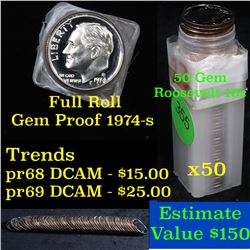 Proof 1974-s Roosevelt Dime 10c roll, 50 pieces (fc)