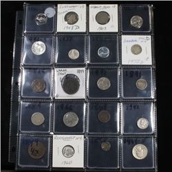 Page of 20 Mixed coins Mercury 10c, Braided Hair 1c, Washington 25c, Liberty 5c, Indian 1c, Jefferso