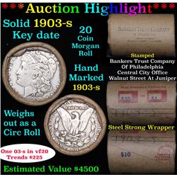 ***Auction Highlight*** Full solid Key date 1903-s Morgan silver dollar roll, 20 coins (fc)