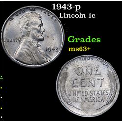 1943-p Lincoln Cent 1c Grades Select+ Unc