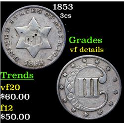 1853 Three Cent Silver 3cs Grades vf details